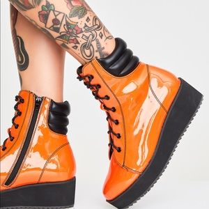 Strange Cvlt Darby Halloween Boot orange EUC